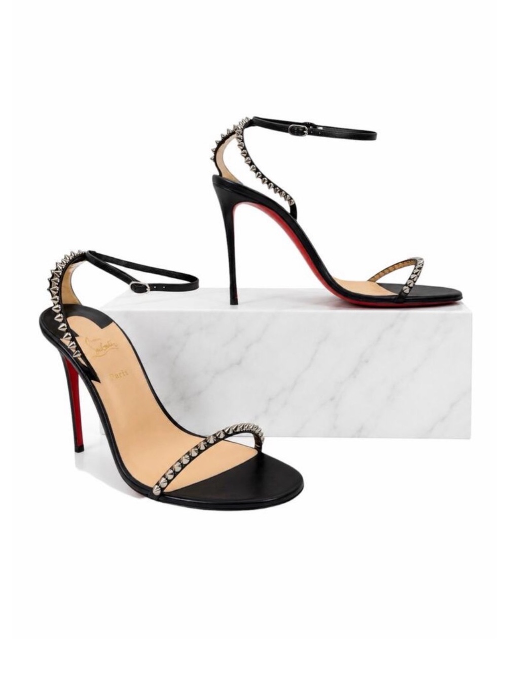 Christian Louboutin | So Me Black Studded Ankle-Strap Stiletto Sandals Red Soles